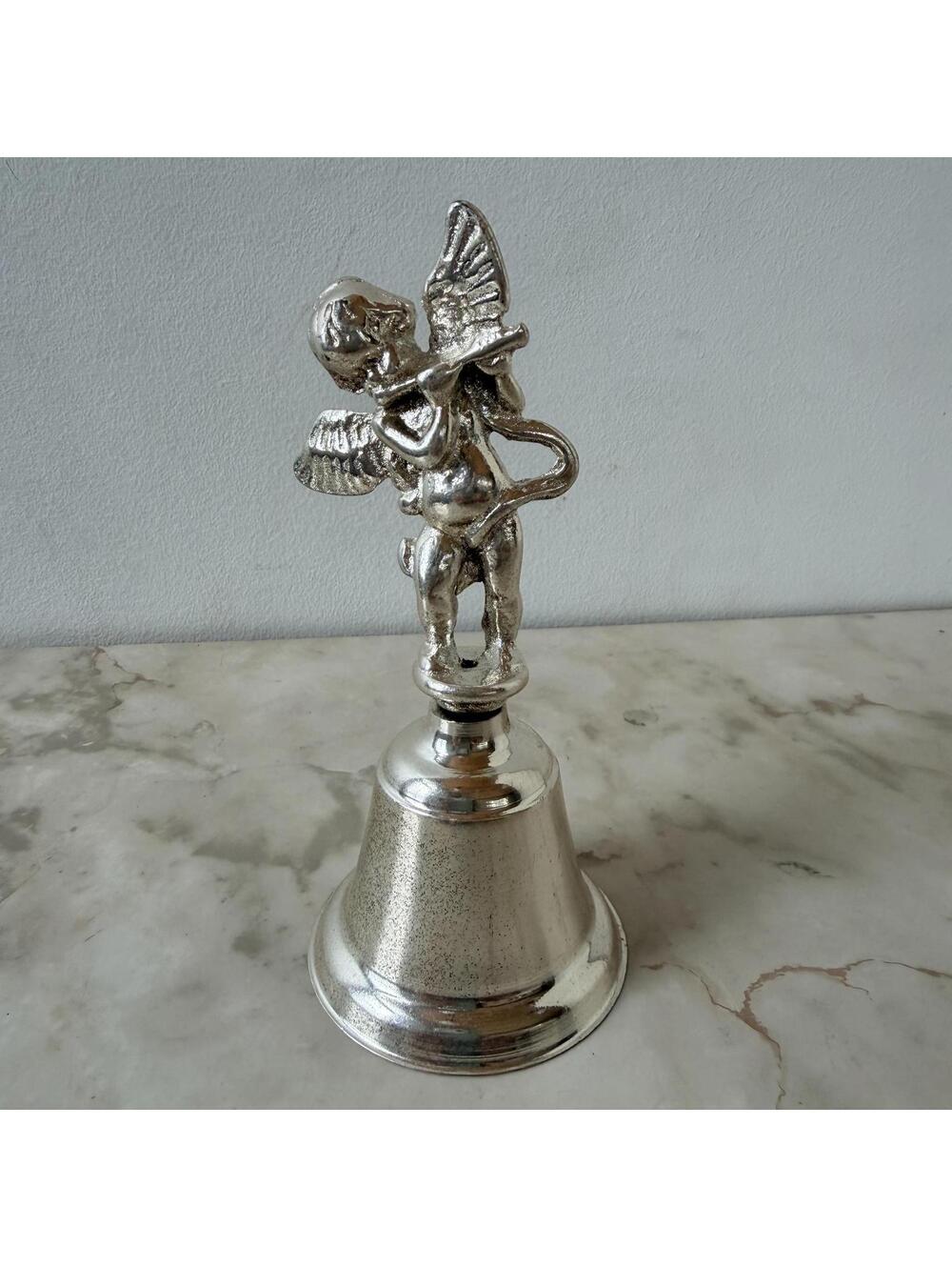 Vintage Silver Bell Cherub Figurine Playing Flute